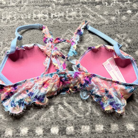 Victorias Secret PINK Front Close Date Racerback Pushup Bra Multicolor 32B Lace - Picture 2 of 5
